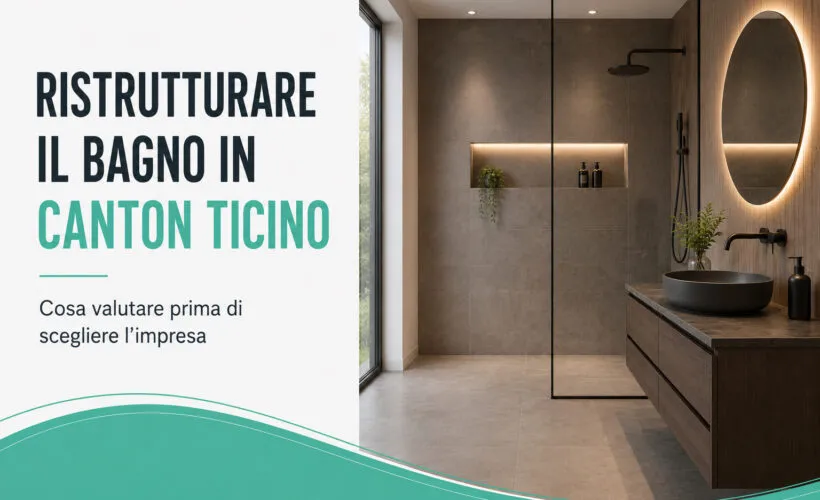 Bagno moderno ristrutturato con doccia walk-in, mobile sospeso e finiture contemporanee, esempio di ristrutturazione bagno in Canton Ticino.